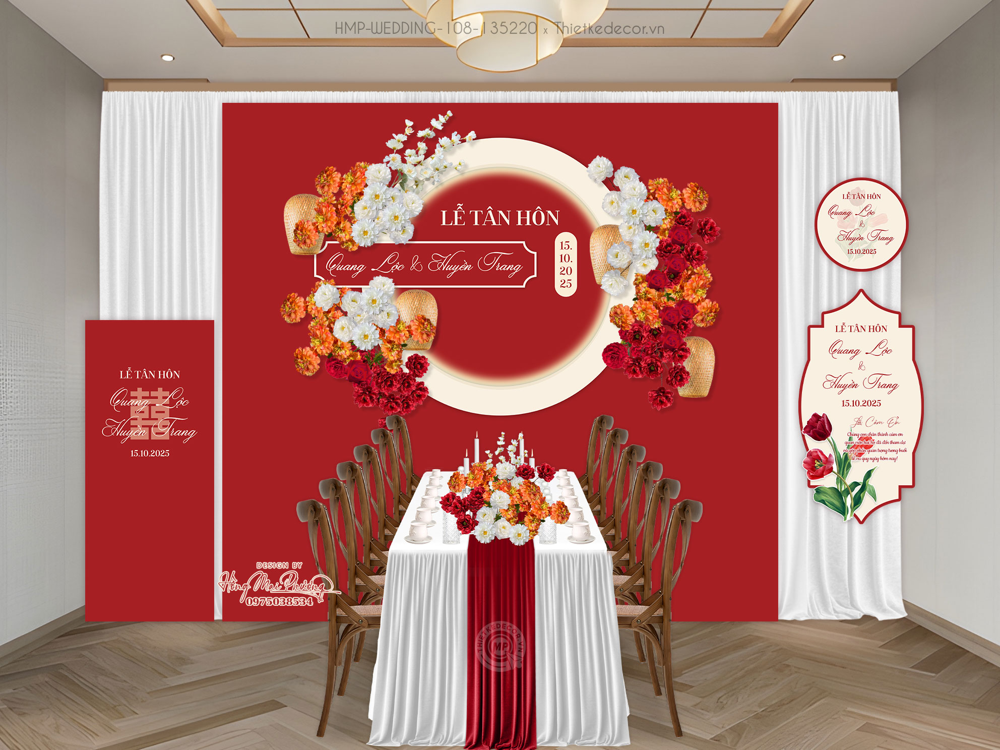 Gia tiên tone đỏ kèm bảng WC 60x140cm , cùng tem nước và tag bàn